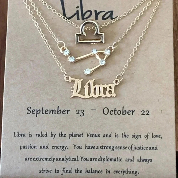 Libra Horoscope 3 Rose Gold Tone Stone Faux Zodiac Astrology Necklace New NWT - Picture 1 of 3